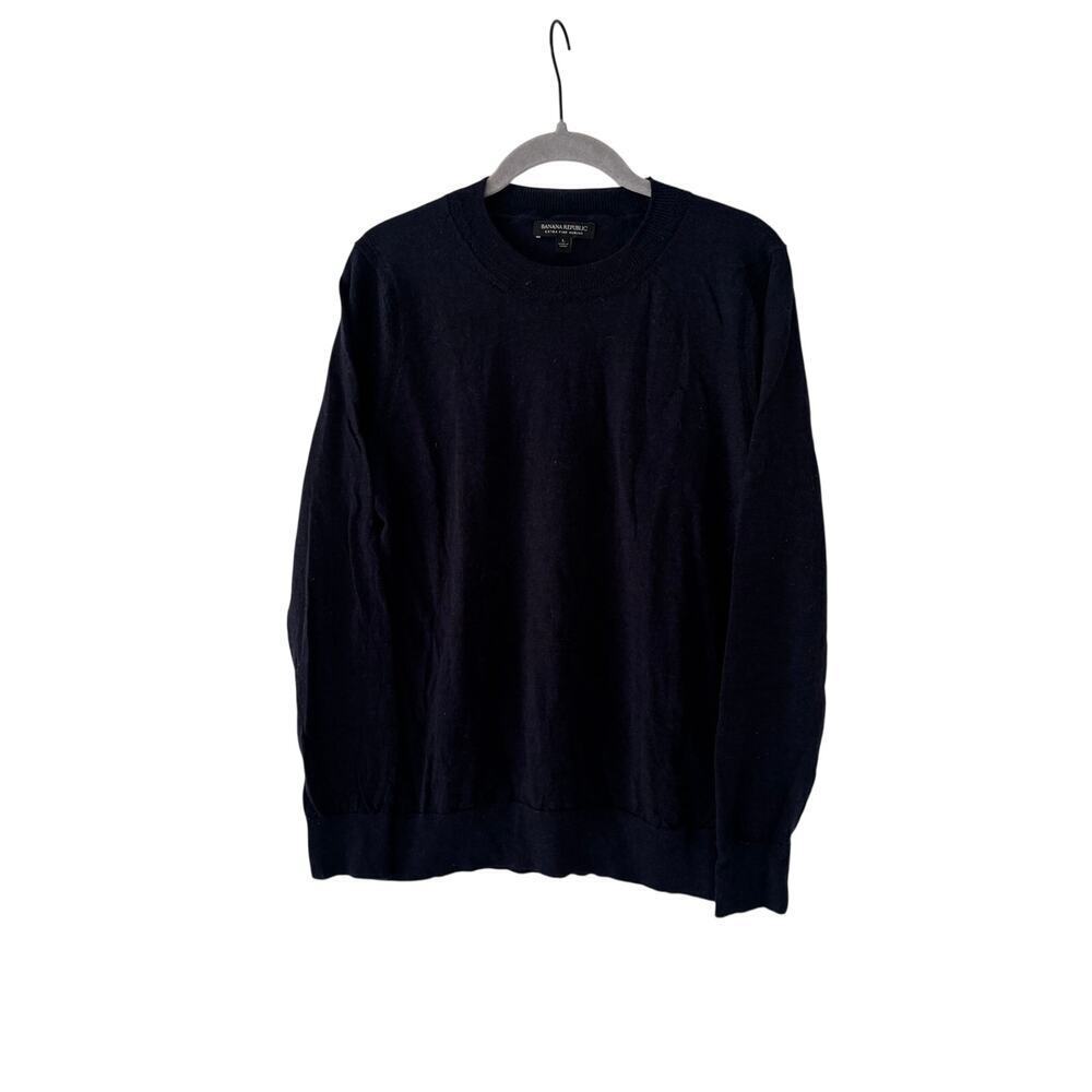 Banana Republic Extra Fine Merino Wool Sweater Navy Crew Neck Men’s Large L - Picture 3 of 9